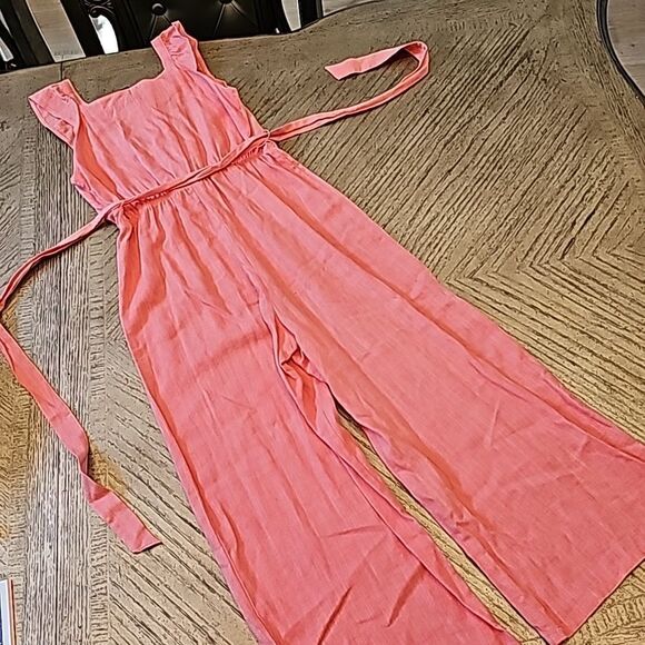 Linen coral jumpsuit romper size M 7/8 - Picture 7 of 10